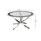 Round Tempered Glass Top Coffee Table with Metal Legs Silver and Clear By Casagear Home BM219598