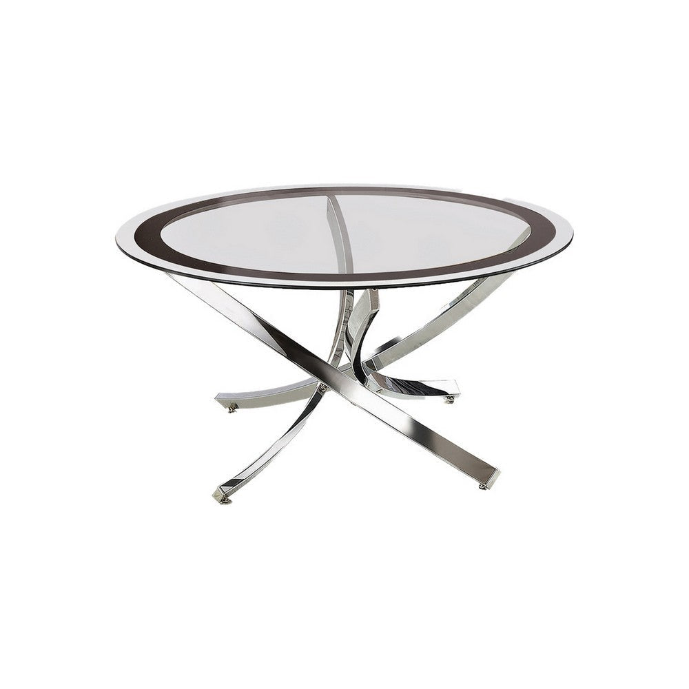 Round Coffee Table | Tempered Glass Top | Metal Legs | Silver & Clear