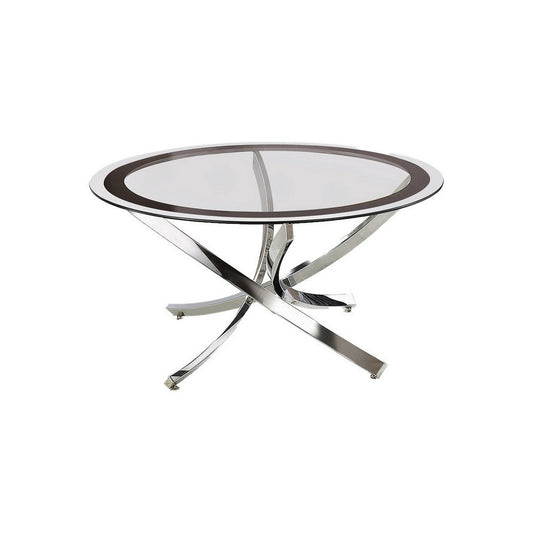 Round Tempered Glass Top Coffee Table with Metal Legs, Silver and Clear By Casagear Home