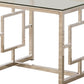 Tempered Glass Top End Table with Lattice Cut Out Panels, Silver and Clear By Casagear Home