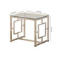 Tempered Glass Top End Table with Lattice Cut Out Panels, Silver and Clear By Casagear Home