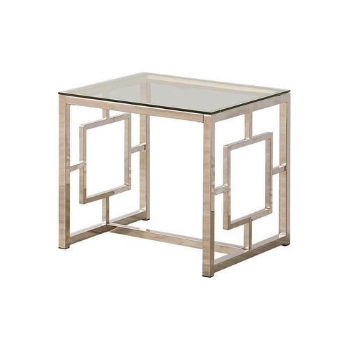 End Table | Tempered Glass Top | Lattice Cut Out Panels | Silver & Clear
