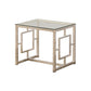 Tempered Glass Top End Table with Lattice Cut Out Panels, Silver and Clear By Casagear Home