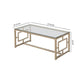 Tempered Glass Top Coffee Table with Lattice Cut Outs, Silver and Clear By Casagear Home