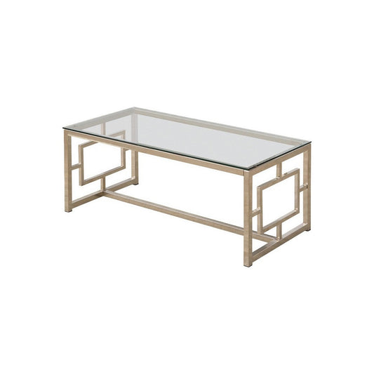 Coffee Table | Tempered Glass Top | Lattice Cut Outs | Silver & Clear