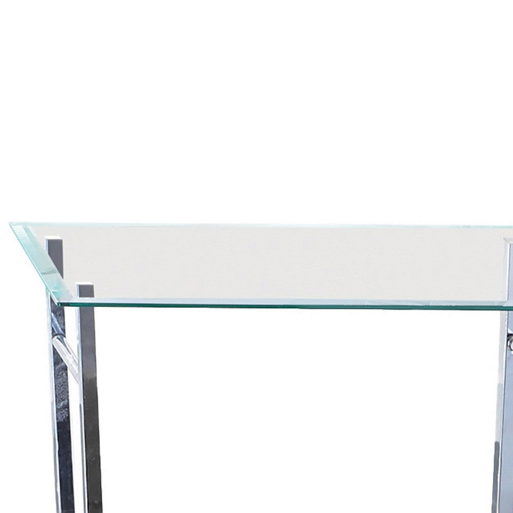 Tempered Glass Top End Table with U Shape Metal Frame Chrome and Clear BM219603