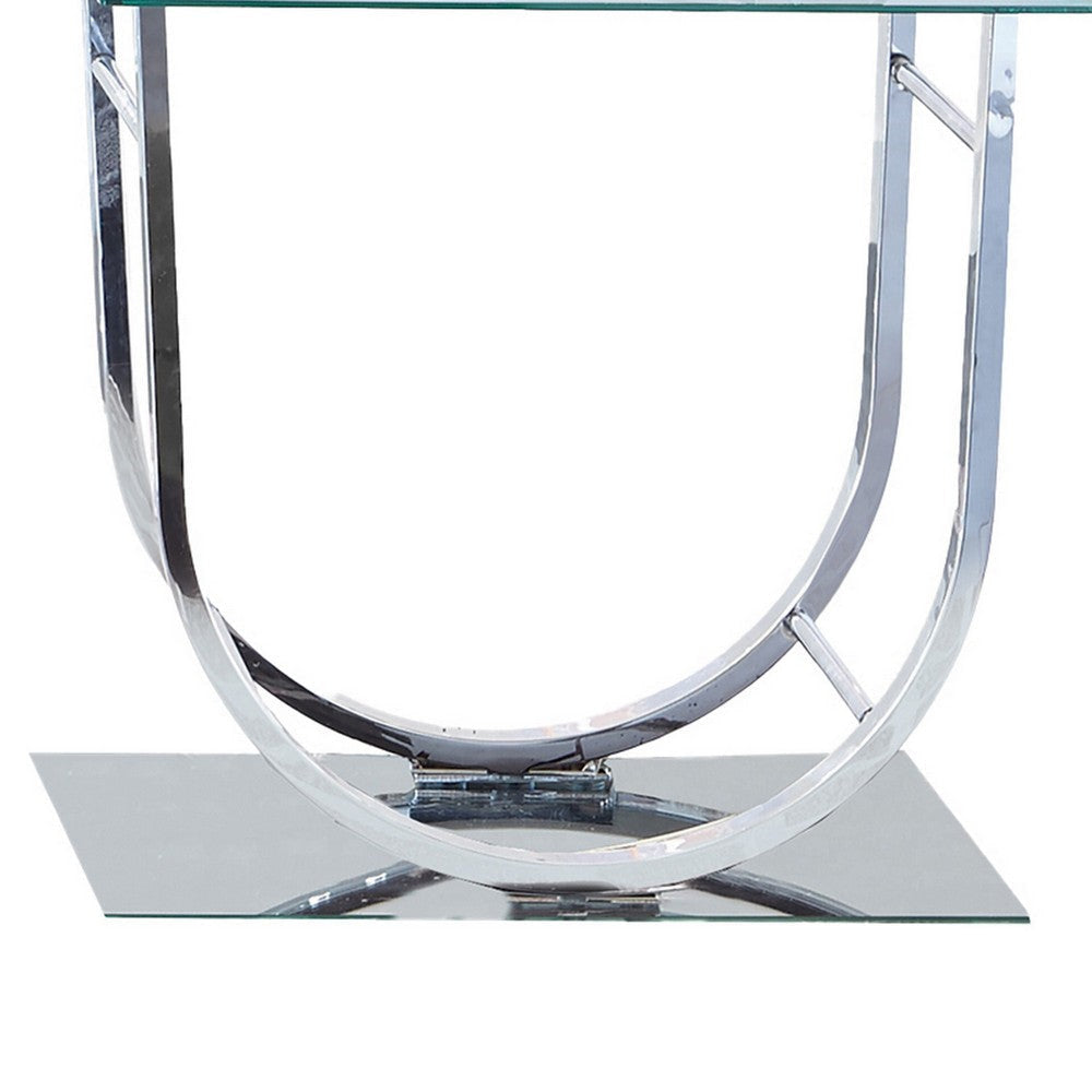 Tempered Glass Top End Table with U Shape Metal Frame Chrome and Clear BM219603