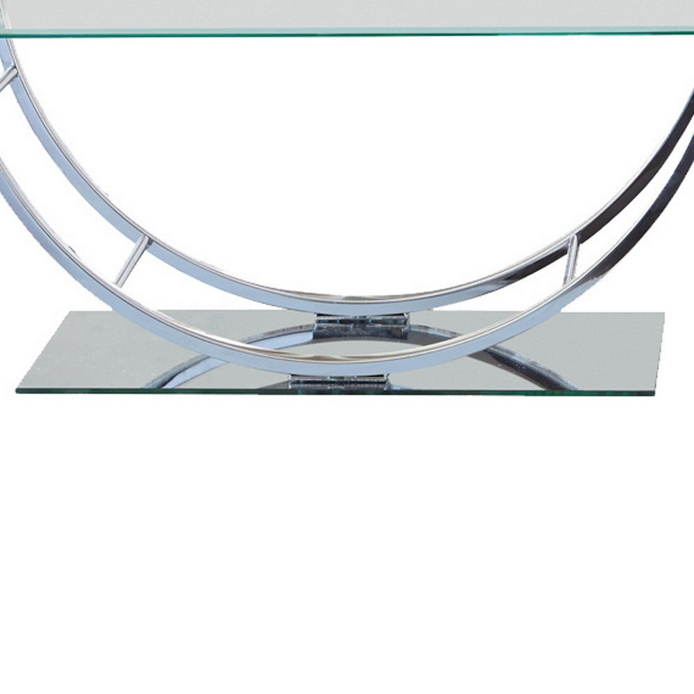 Tempered Glass Top Coffee Table with U Shape Metal Frame, Chrome and Clear By Casagear Home