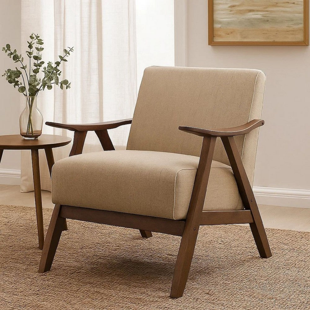 Accent Chair | Fabric Upholstered | Curved Armrests | Light Brown