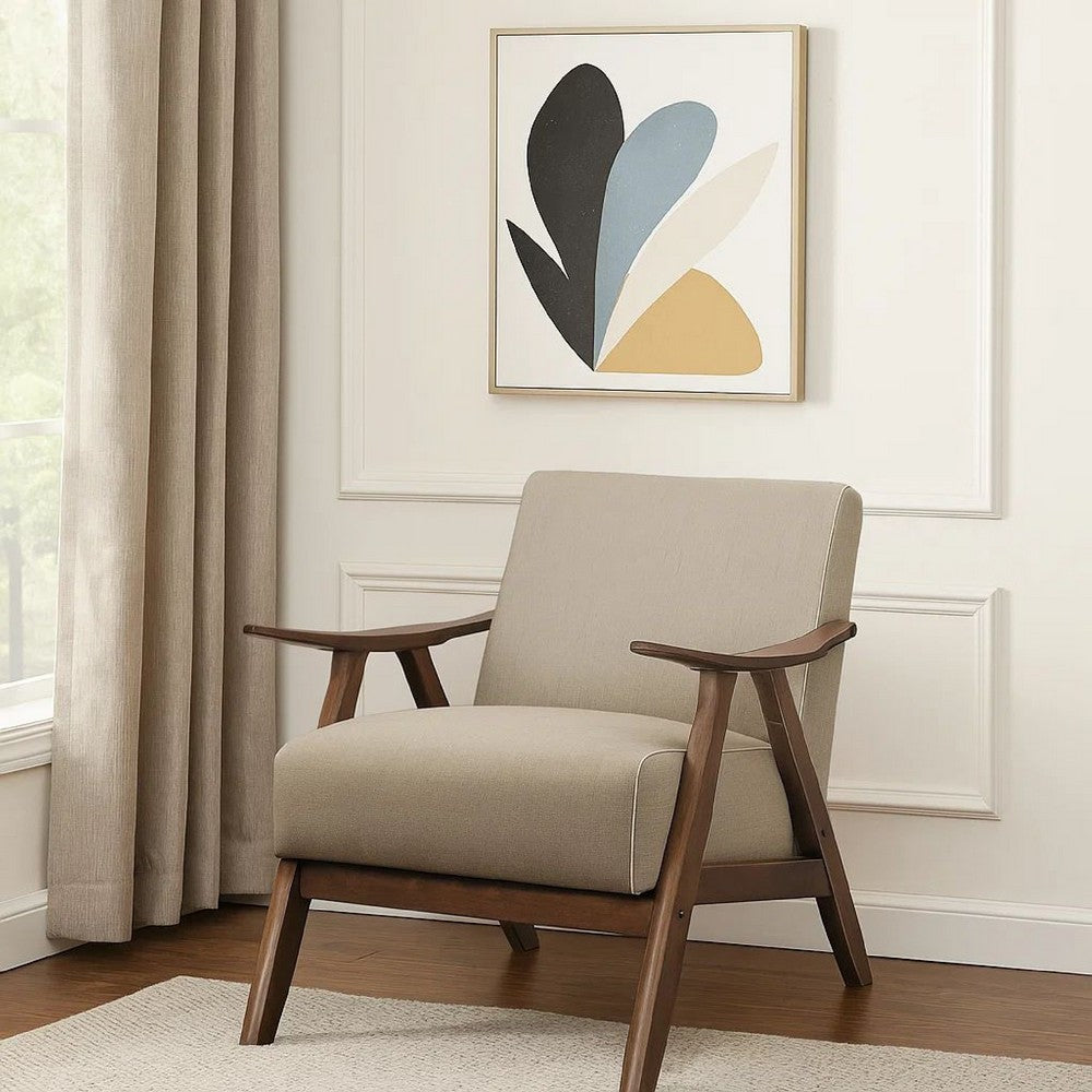 Accent Chair | Fabric Upholstered | Curved Armrests | Light Brown