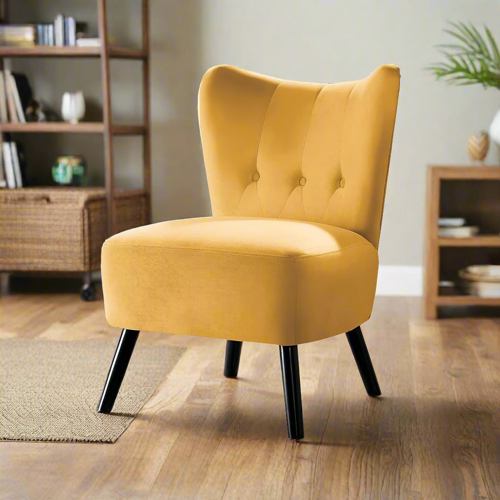 Armless Accent Chair | Upholstered | Flared Back | Button Tufting | Yellow