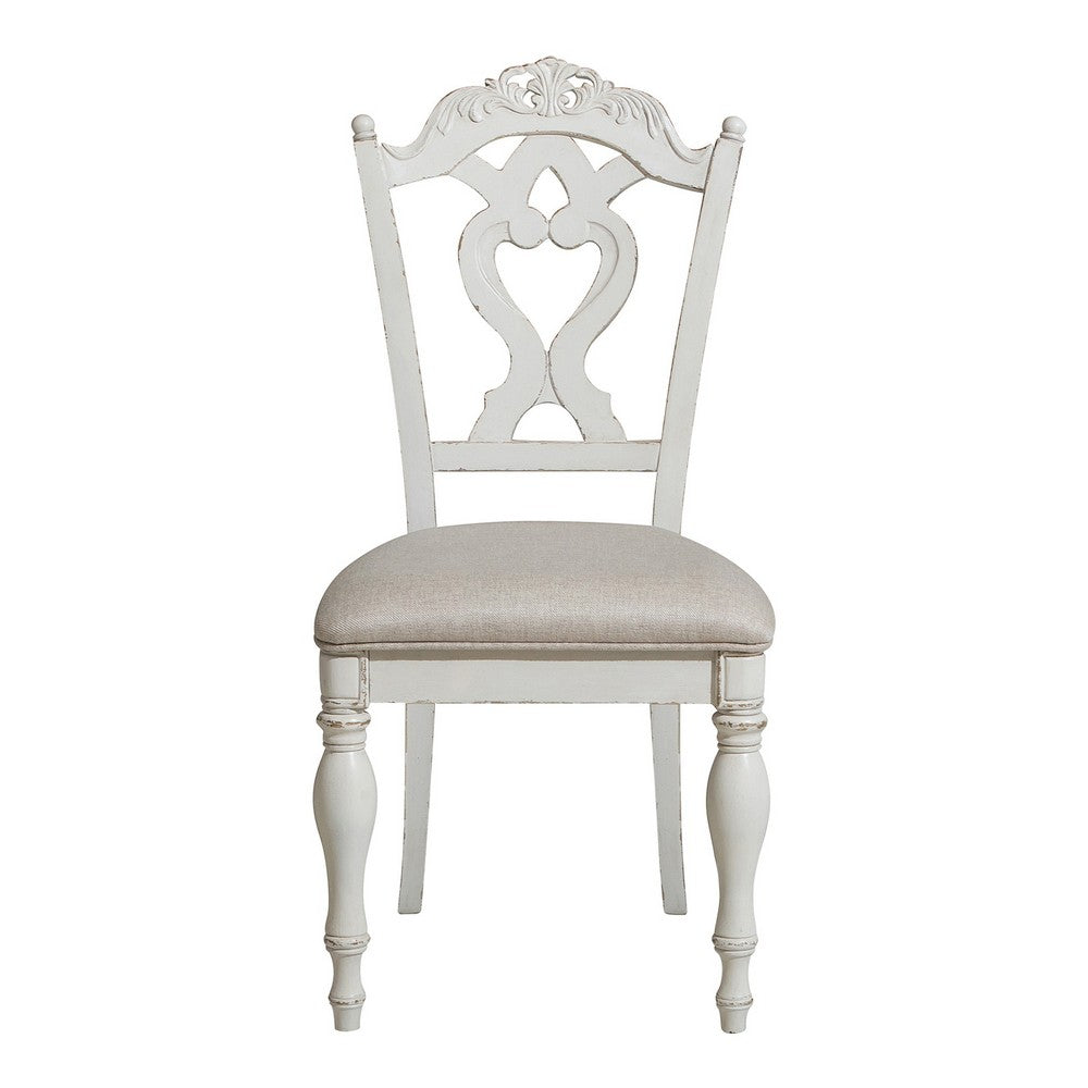 Victorian Style Writing Desk Chair with Engraved Backrest, Antique White