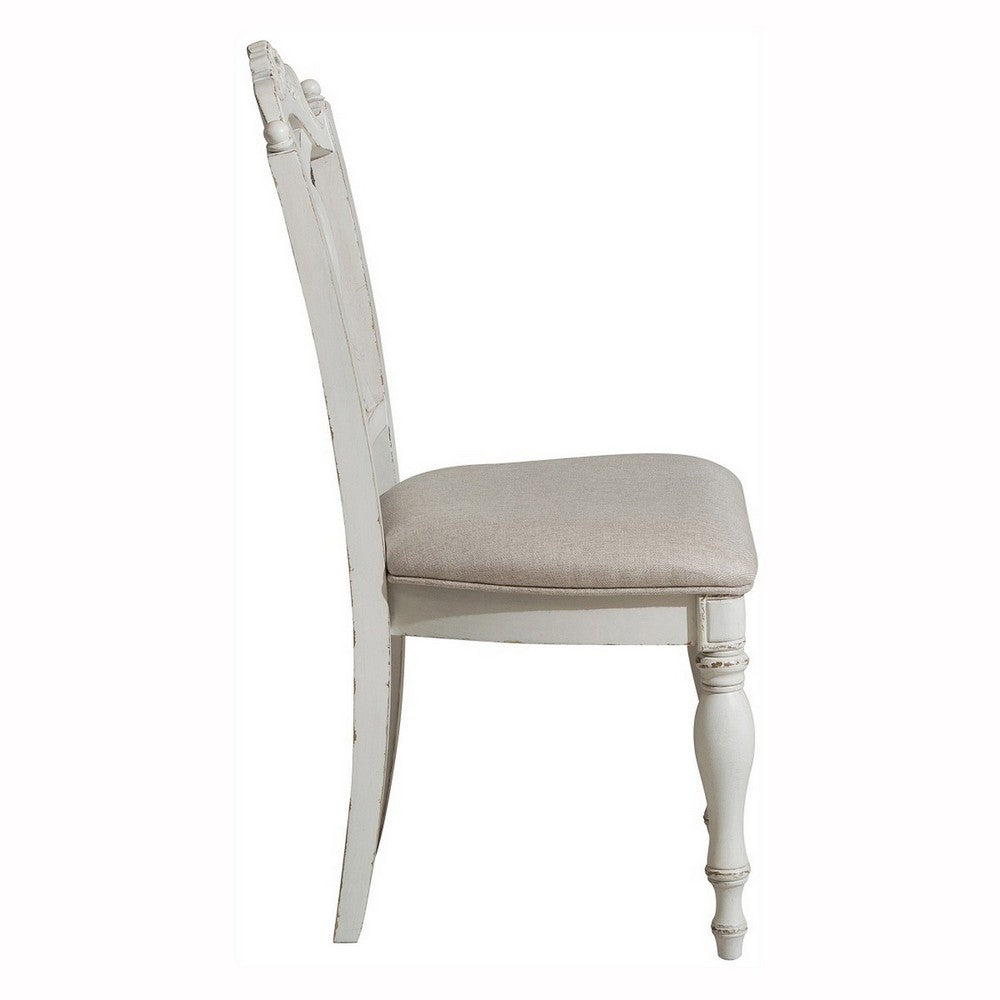 Victorian Style Writing Desk Chair with Engraved Backrest, Antique White