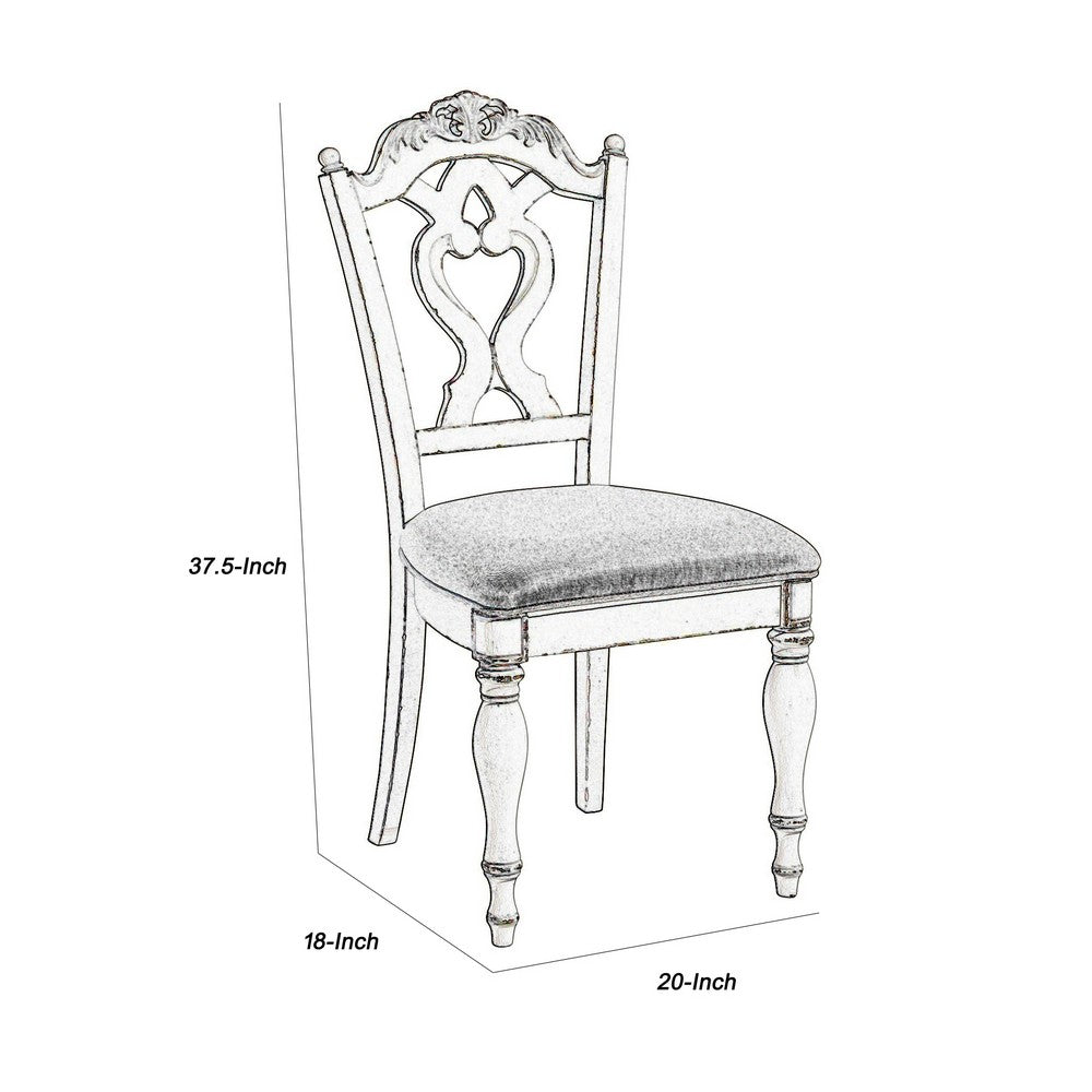Victorian Style Writing Desk Chair with Engraved Backrest, Antique White