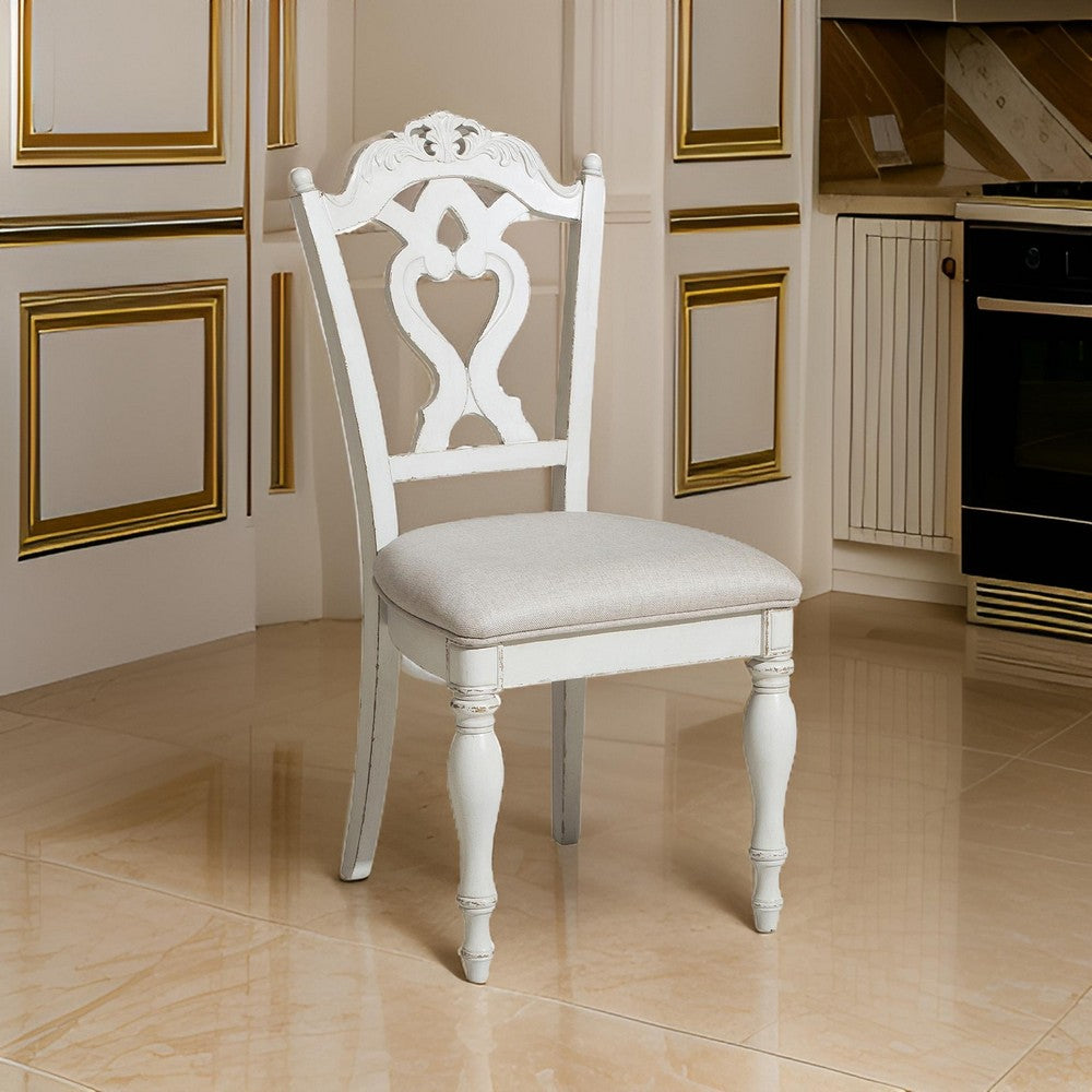 Victorian Style Writing Desk Chair with Engraved Backrest, Antique White