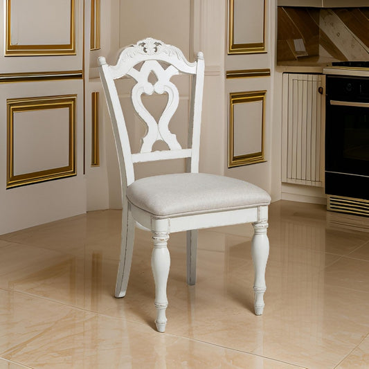 Victorian Style Writing Desk Chair with Engraved Backrest,White By Casagear Home