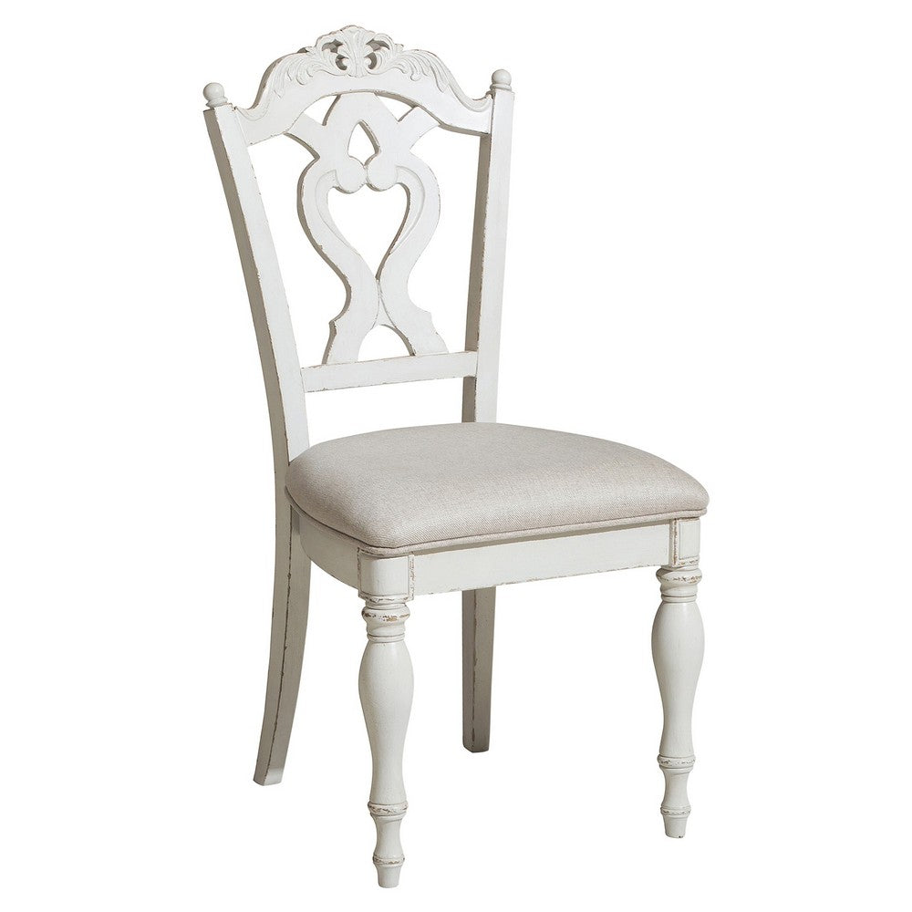 Victorian Style Writing Desk Chair with Engraved Backrest, Antique White