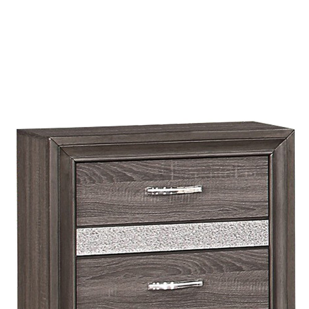 2-Drawer Nightstand with 1 Hidden Jewelry Drawer,Gray & Silver By Casagear Home BM219795