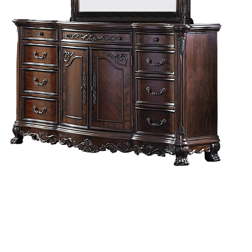 Traditional Dresser Mirror | Wood | Engraved Details | Cherry Brown BM219797