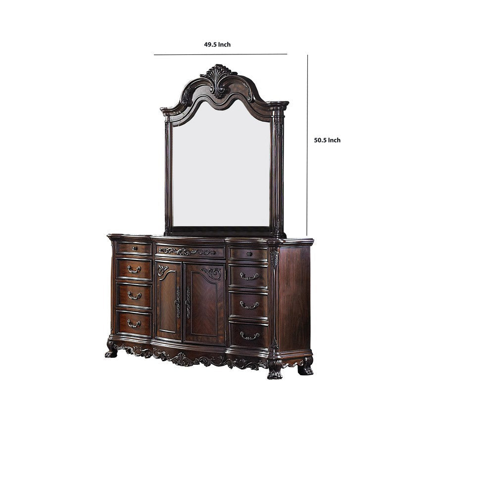 Traditional Dresser Mirror | Wood | Engraved Details | Cherry Brown BM219797