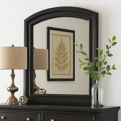 Traditional Dresser Mirror | Wood Frame | Curved Top | Black
