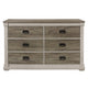 6 Drawer Wooden Dresser with Hanging Pull Handles White and Weathered Gray By Casagear Home BM219883