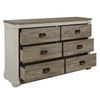 6 Drawer Wooden Dresser with Hanging Pull Handles White and Weathered Gray By Casagear Home BM219883