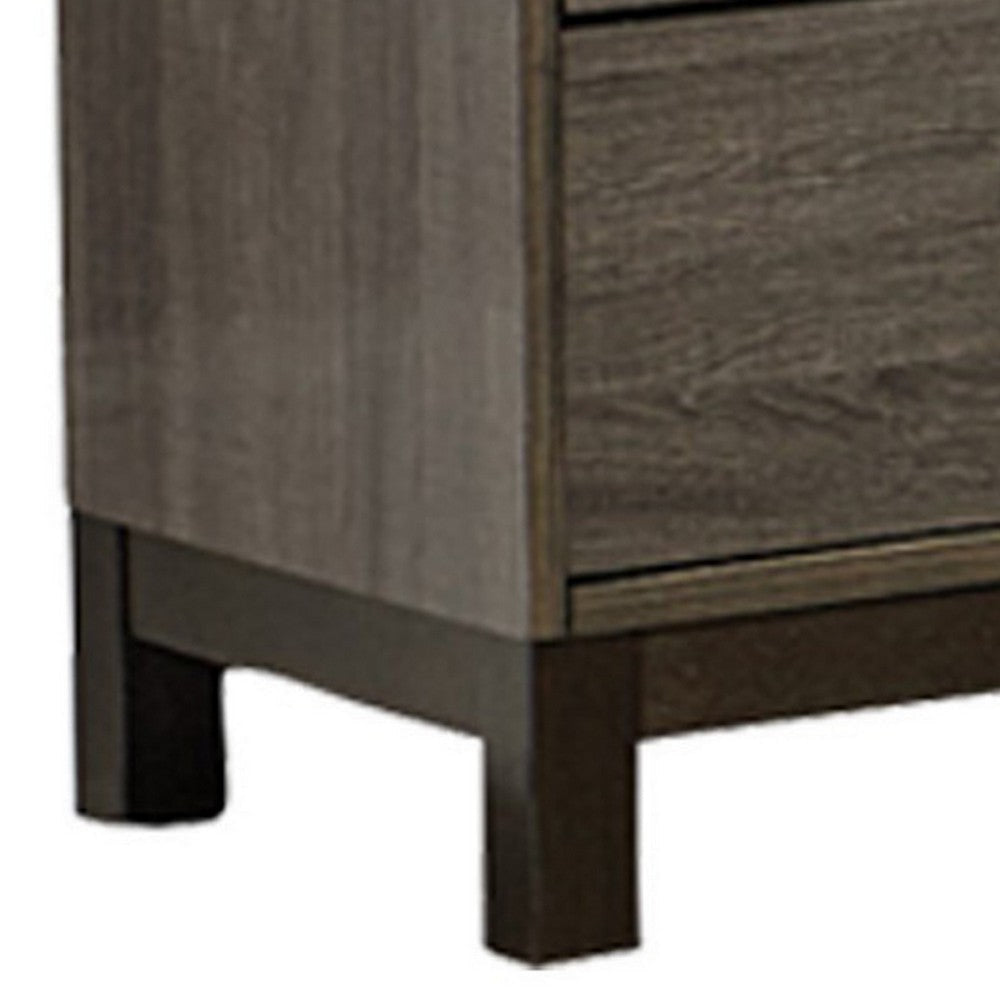 23’’ 2-Drawer Wooden Nightstand with Bar Handles,Gray & Brown By Casagear Home BM219894