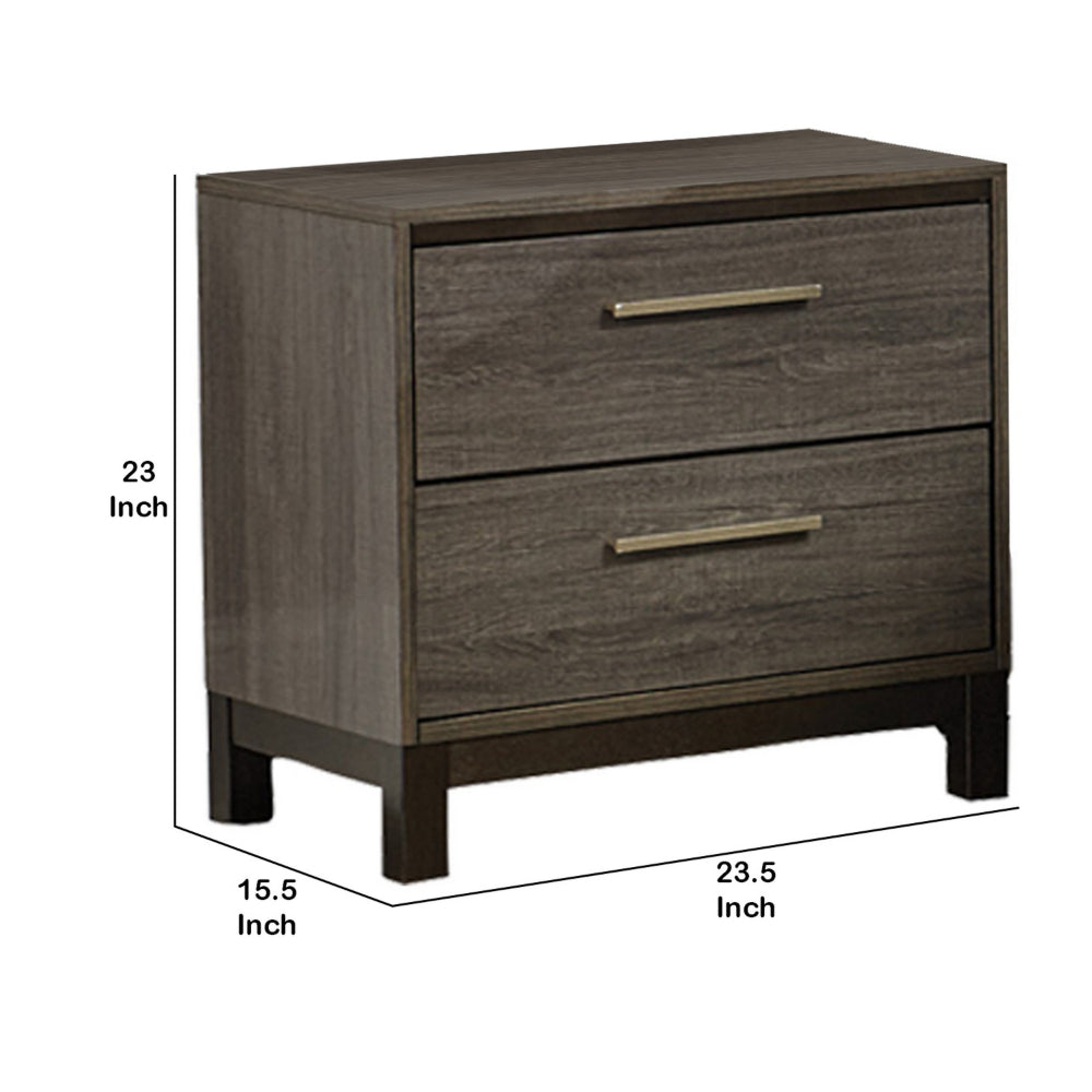 23" 2-Drawer Wooden Nightstand with Bar Handles,Gray & Brown By Casagear Home