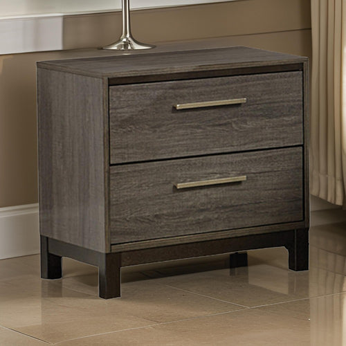 Wood Nightstand | 2 Drawer | Straight Legs | Gray & Brown