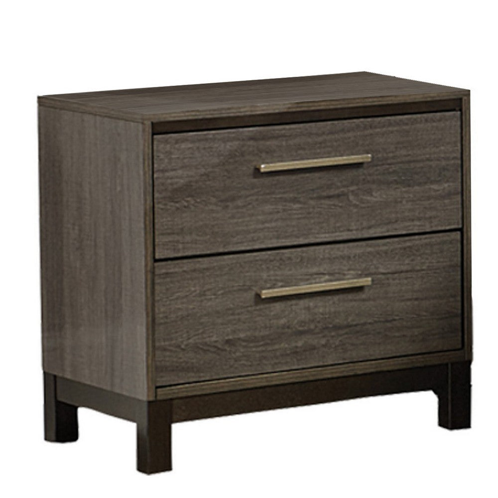 23’’ 2-Drawer Wooden Nightstand with Bar Handles,Gray & Brown By Casagear Home BM219894