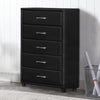 Faux Leather Tall Dresser Chest | 5 Drawer | Wood Frame | Tapered Legs | Black