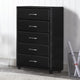 Faux Leather Tall Dresser Chest | 5 Drawer | Wood Frame | Tapered Legs | Black