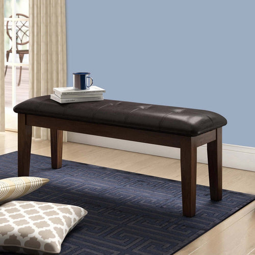 Wood Bench | Button Tufted | Faux Leather Upholstered | Espresso Brown