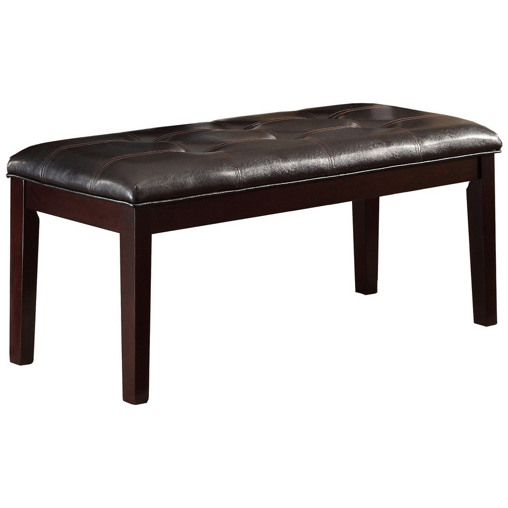 20" Button Tufted Leatherette Seat Wooden Bench, Brown By Casagear Home