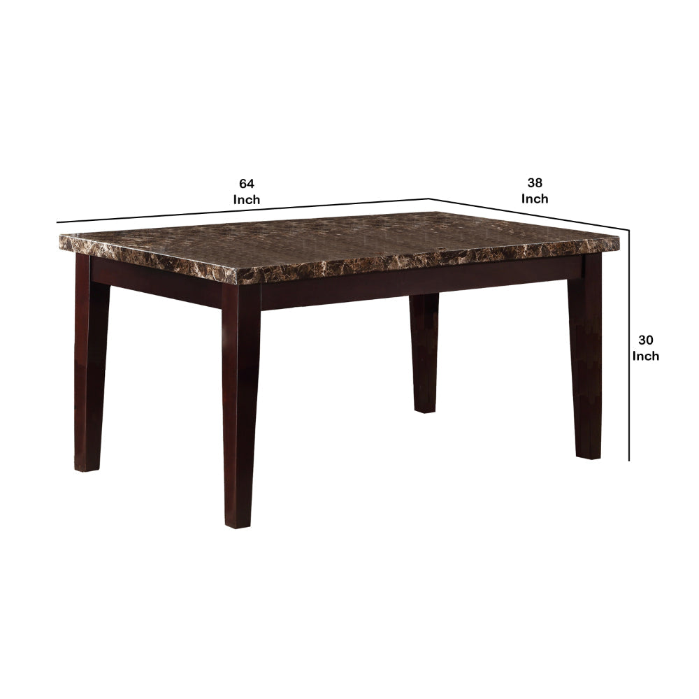 Rectangular Faux Marble Top Dining Table Espresso Brown By Casagear Home BM219901