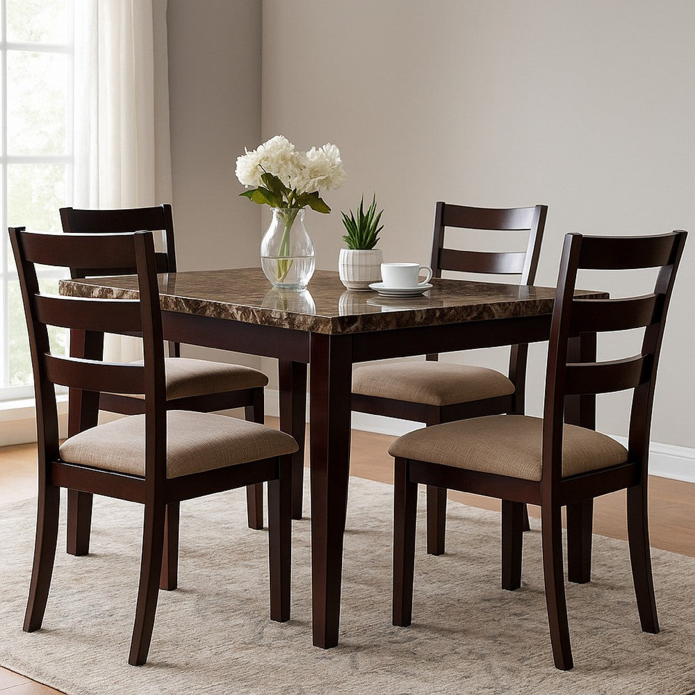 Dining Table | Rectangular Faux Marble Top | Espresso Brown
