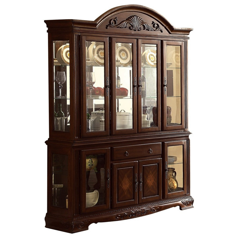 Wooden Buffet with Hutch and Molded Trim Details, Dark Brown By Casagear Home