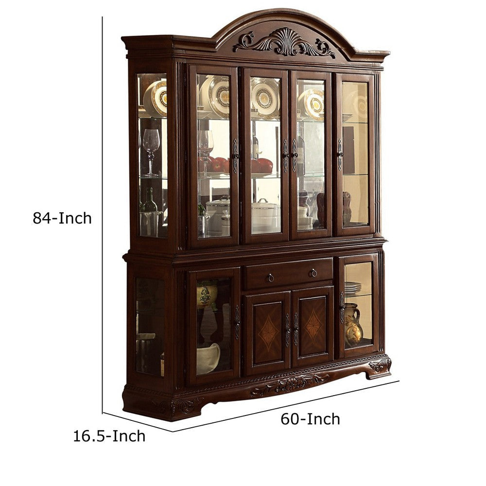 Wooden Buffet with Hutch and Molded Trim Details Dark Brown By Casagear Home BM219907