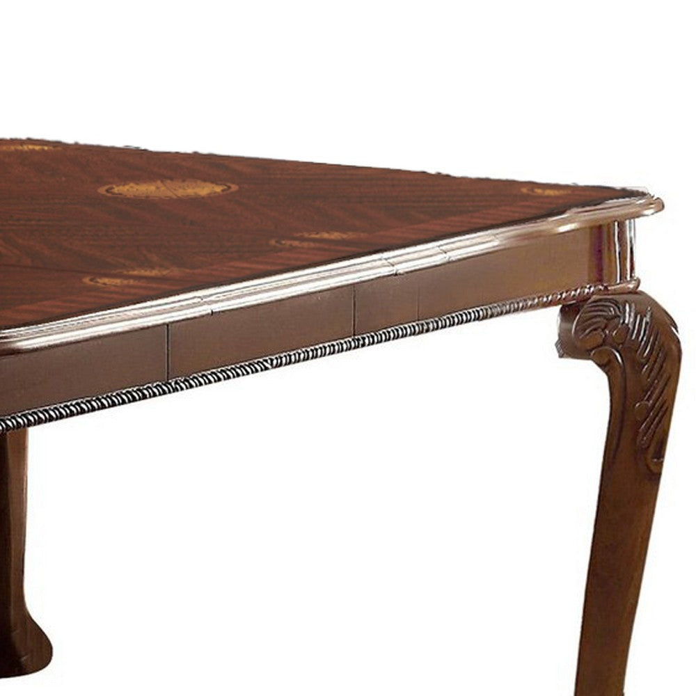 Extendable Dining Table | Wood | Leaf | Cabriole Legs | Dark Brown BM219908