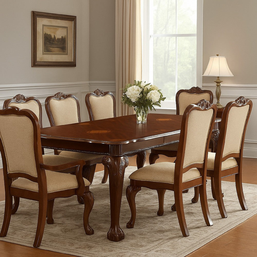 Extendable Dining Table | Wood | Leaf | Cabriole Legs | Dark Brown
