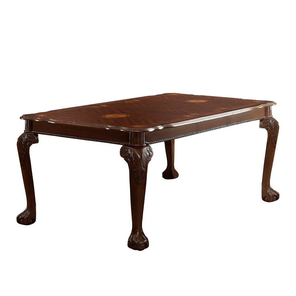 Extendable Dining Table | Wood | Leaf | Cabriole Legs | Dark Brown BM219908
