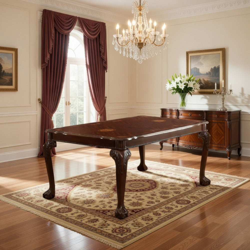 Extendable Dining Table | Wood | Leaf | Cabriole Legs | Dark Brown