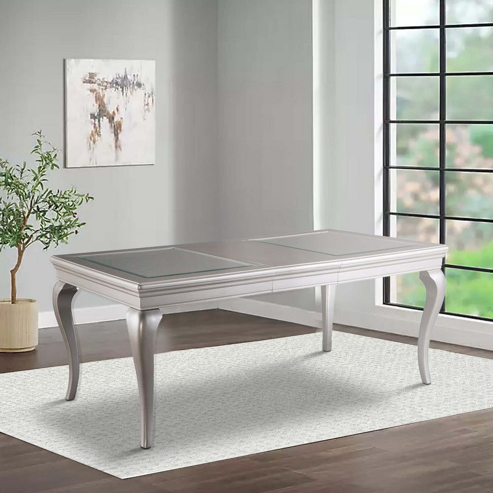 Rectangular Molded Wooden Dining Table with Cabriole Legs, Silver
