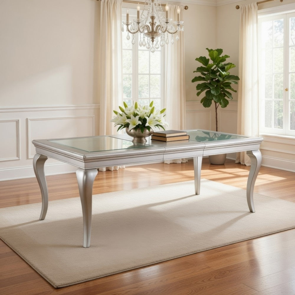 Rectangular Molded Wooden Dining Table with Cabriole Legs, Silver