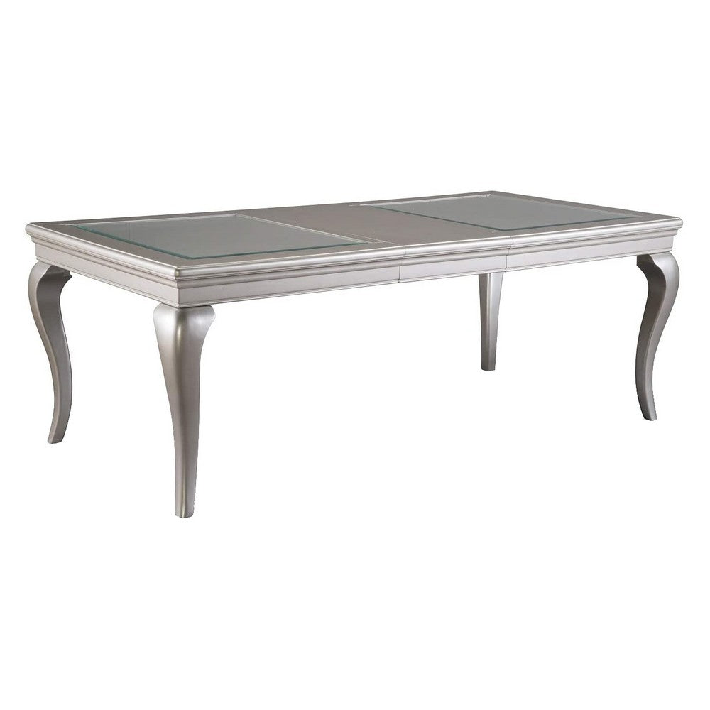 Rectangular Molded Wooden Dining Table with Cabriole Legs, Silver