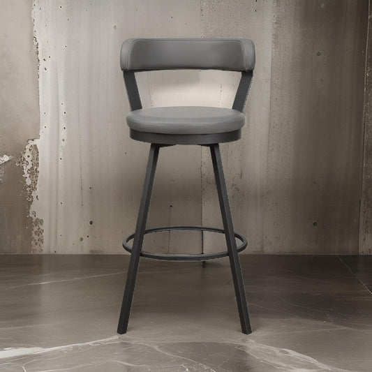 Pub Chair | Faux Leather | Curved Open Backrest | Set of 2 | Light Gray