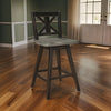 Swivel Counter Height Chair | Farmhouse | X Shaped Back | Set of 2 | Antique Gray Black