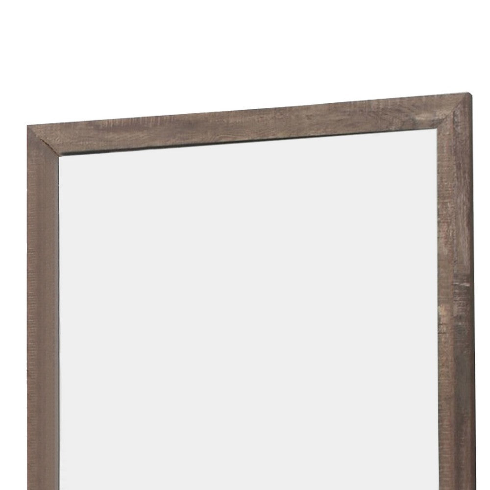 Transitional Mirror | Square Wood Frame | Textured Details | Brown