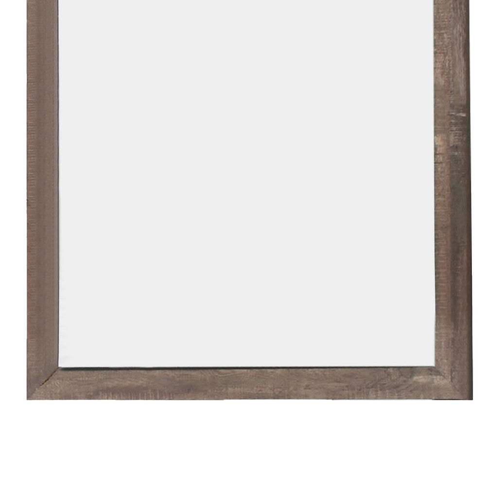 Transitional Mirror | Square Wood Frame | Textured Details | Brown